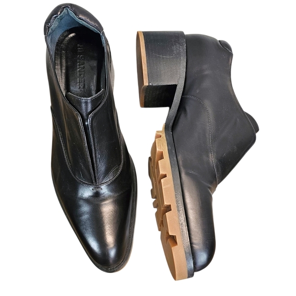 Jil Sander Black Leather Block Heel Loafers Minimalist Slip-On Designer Shoes 10 - Picture 1 of 14